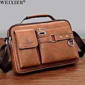 cheap Men&#039;s Bags-Men&#039;s Brown Faux Leather Messenger Bag with Multiple Pockets and Adjustable Strap - Stylish and Functional Crossbody Bag for Travel and Daily Use