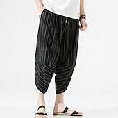 billiga Retro-Herr Shorts Linne Shorts Sommarshorts Capribyxor Ficka Rand Komfort Andningsfunktion Utomhus Dagligen Utekväll Linne- / bomullsblandning Mode Ledigt Svart Mörkblå
