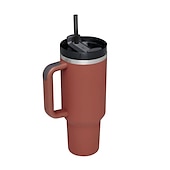 economico Bicchieri-bicchiere estivo con manico da 40 once e coperchio di paglia, bottiglia d&#039;acqua in acciaio inossidabile 304, bicchieri da viaggio isolati con tazza ghiacciata per tè e caffè regalo, tazza per auto di grande capacità con cannuccia