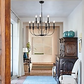 cheap Chandeliers-Chandelier 6-Light Modern Farmhouse Chandelier Wrought Iron Classic Candle Ceiling Pendant Light Fixture for Dining Room Living Room Kitchen Island Entry Stairwell, Dia 26&quot; 110-240V