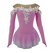 voordelige Schaatsjurken-Kunstschaatsjurk Dames Voor meisjes Schaatsen Jurken Geel Roze Donker paars Lapwerk Netstof Spandex Hoge Elasticiteit Wedstrijd Kunstschaatskleding Kristal / Bergkristal Stom licht Modieus Lange mouw