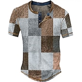 tanie Geometryczny-Męskie Graficzny Kratka Koszula Henley z waflami Krótki rękaw Druk 3D Moda Designerskie Podstawowy Na zewnątrz Codzienny Lato Niebieski Błękit nieba Czerwony Brązowy Zielony Henley Koszulka Henley