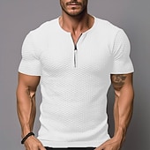 levne Pánská trička pro volný čas-Pánské Tričko Pevné tričko se čtyřmi zipy Vaflové pletené tričko Bez vzoru Do V ulice Dovolená Krátké rukávy Oblečení Módní Designové Základní