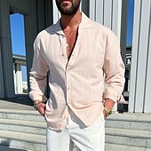 preiswerte Herrenhemd zum Knöpfen-Herren Hemd Sommerhemd Knopfhemd Lässiges Hemd Schwarz Weiß Rosa Langarm Glatt Umlegekragen Täglich Urlaub Bekleidung Modisch Brautkleider schlicht Komfortabel