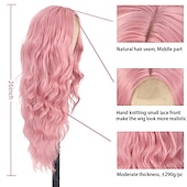 economico Parrucche trendy sintetiche-parrucca rosa parrucche lunghe ondulate da 26 pollici per le donne parrucca riccia parte centrale dall&#039;aspetto naturale parrucche sintetiche in fibra resistente al calore per l&#039;uso quotidiano