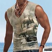 Men's Graphic Ship Tank Top Vest Top Sleeveless T Shirt for Men Sleeveless T shirt 3D Print V Neck Shirt Designer Casual Muscle Sports Running Gym Khaki Gray Spring & Summer Clothing Apparel S M L XL4