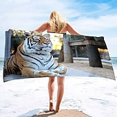 billiga set med strandhanddukar-1st stora tjocka badduschhanddukar 3d vit tigerdesign bomull strandhandduk för kvinnor män reser sim yogafilt