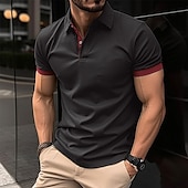cheap Men&#039;s Classic Polo-Men&#039;s Polo Shirt Golf Shirt Casual Holiday Lapel Classic Short Sleeve Fashion Basic Plain Button Summer Regular Fit Black Pink Wine Navy Blue Blue Orange Polo Shirt