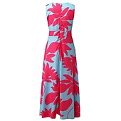 cheap Vacation Dresses-Women&#039;s Casual Dress Swing Dress Long Dress Maxi Dress Blue Light Green Fuchsia Sleeveless Floral Print Spring Summer V Neck 2023 S M L XL XXL