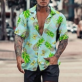 abordables Nourriture &amp; Boissons-Homme Crânes Ananas Chemise Chemise hawaïenne Chemise Aloha Manche Courte Chemise Col rabattu Tropique Mode Hawaïen Casual Hawaïen Vacances Jaune Vert Claire Bleu S M L
