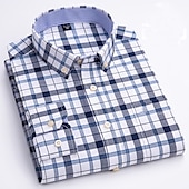 preiswerte Oxford-Hemden für Herren-Herren Oberhemd Gestreiftes Hemd Hemd Bügelfreies Hemd Oxford Hemd Kariert / Gestreift / Chevron Hochzeit Büro &amp; Karriere Hellblau Dunkelrot Rote Dunkelmarine Langarm Hemdkragen Ganzjährig Bekleidung
