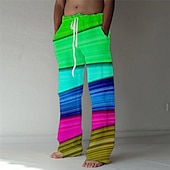 billiga Casual byxor med tryck för män-Herr Långbyxor Sommarbyxor Strandbyxor Ficka Snörning Elastisk midja Regnbåge Grafiska tryck Komfort Andningsfunktion Ledigt Dagligen Helgdag Streetwear Designer Gul Blå