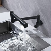 abordables Grifería de cocina-grifo de cocina de llenado de ollas solo agua fría acero inoxidable, fregadero plegable negro cepillado montaje en pared grifo de cocina de olla de llenado plegable