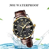 halpa Kvartsikellot-Miesten kvartsikello muoti luksus rento miesten analoginen rannekello nahkaremmi kalenteri päivämäärä viikko hehkuva vedenpitävä kvartsikellot