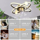cheap Ceiling Fan Lights-Ceiling Fan with Light Dimmable Circle Design Crystal 57cm 6 Wind Speeds Modern Ceiling Fan for Bedroom, Living Room App &amp; Remote Control 110-240V