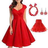 cheap Outfits-Retro Vintage 1950s Rockabilly A-Line Dress Flare Dress Christmas Party Dress Polka Dot Women&#039;s Party / Evening Masquerade Bachelorette Party Adults&#039; Dress Earrings Headwear Spring &amp; Summer
