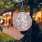 abordables Luces de paisaje-Luz de globo de estilo chino, energía solar para exteriores, linterna impresa de 12 pulgadas y 30 cm, lámpara colgante ip65, luz led de nailon resistente al agua para exteriores, jardín, fiesta,