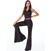 levne oblečení-70. léta hippie kostým na diskotéce retro vintage 70. léta zvonové kalhoty kombinéza košilový outfit pánský dámský párový kostým na maškarní vintage cosplay party