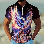levne Pánské polo s potiskem zvířat-Pánské Phoenix Polokošile na zip Golfová košile Krátký rukáv Polo tričko Košile s límečkem Na běžné nošení Legrační Streetwear Oblečení na dovolenou Párty oblečení 3D tisk Polo na čtvrt zip Žlut