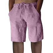 abordables Hogar-Hombre Pantalón corto Pantalones cortos de lino Pantalones cortos de verano Pantalones cortos holgados Correa Cintura elástica Pierna recta Plano Comodidad Transpirable Corto Deporte Diario Elegante