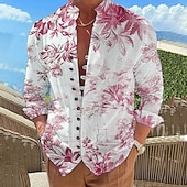 billiga Växter Mönster-Herr Blommig Skjorta Knapp upp skjorta Långärmad Mode Designer Ledigt Semester Dagligen Utekväll Höst Vår &amp; sommar Hög krage Mönster Rubinrött Blå Purpur Grön