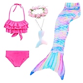 cheap Mermaid Swimsuit-Kids Girls&#039; Five Piece Mermaid Swimwear Swimwear Bikini Swimming Rainbow Cute Sexy Print Bathing Suits 3-10 Years Summer Light Blue Rose Gold