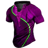 tanie Geometryczny-Męskie Graficzny Kolorowy blok Podkoszulek Koszula Henley Koszula w stylu vintage Krótki rękaw Druk 3D Moda Designerskie Codzienny Na zewnątrz Codzienny Sport Lato Czarny / Zielony Rumiany r