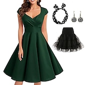 cheap Outfits-Retro Vintage 1950s Rockabilly A-Line Dress Flare Dress Christmas Party Dress Polka Dot Women&#039;s Party / Evening Masquerade Bachelorette Party Adults&#039; Dress Earrings Headwear Spring &amp; Summer