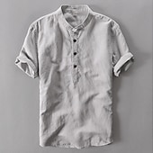 Men's Band Collar Shirt Popover Shirt Summer Shirt Beach Wear Casual Shirt Plain Outdoor Holiday White Blue Green Gray Short Sleeve Henley Spring & Summer Clothing Apparel 12