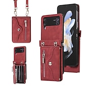 Недорогие Чехлы для Samsung-телефон Кейс для Назначение SSamsung Galaxy Z-флип 6 Z Flip 5 Z Flip 4 Z Flip 3 Сумочка Кошелек Кошелек для карт Флип Молния со съемным ремешком через плечо Однотонный ПК Кожа PU