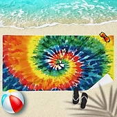 abordables ensembles de serviettes de plage-Serviette de plage tie dye, serviettes de plage de couleur hippie sans sable surdimensionnées, grande serviette de bain douce sup, serviette de bain absorbant l&#039;eau pour hommes, femmes, voyage,