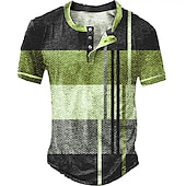 billiga Geometrisk-Herr Waffle Henley Shirt T-shirts Vintage skjorta Mode Designer Grundläggande Skjorta Grafisk Färgblock Kortärmad Skjorta Blå Purpur Brun Utomhus Ledigt Dagligen Henley Sommar Kläder 3D-tryck S M L