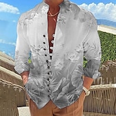 billiga Blommönster-Herr Blommig Grafiska tryck Skjorta Långärmad Skjorta Hög krage Utomhus Semester Gul Blå Grön Grå Mönster Kläder Mode Designer Ledigt Bekväm