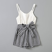 baratos Vestidos Casuais-Mamãe e eu Macacão Listra Ao ar livre Frente Única Cinzento Sem Manga Mini Férias Roupas Combinando