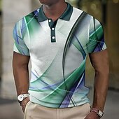 cheap Men&#039;s Geometric Polo-Men&#039;s Geometric Waffle Polo Shirts Golf Shirt Short Sleeve Polo Shirts Collared Shirts Business Casual Vacation Wear Formal Wear Festival Wear Buttons 3D Print Army Green Red Blue