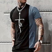 Χαμηλού Κόστους Μπλουζάκια πίστης-Ανδρικό Μπλουζάκι Βίβλο Γραφικό Χρωματικό Μπλοκ Γραμμάτων Χριστιανικό Τ-Shirt Σατέν Κοντό Μανίκι Μπλούζα 3D Εκτύπωση Crew Neck Vintage Μόδα Σχεδιαστής Εξωτερικός Καθημερινά Αθλητικά Μπλε Κόκκινο