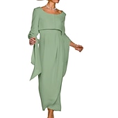 economico Semi-formale / Cocktail-Abito da sposa a tubino due pezzi per madre della sposa abito per invitati al matrimonio elegante scollatura quadrata lunghezza alla caviglia tessuto elasticizzato senza maniche giacca corta con