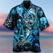 economico Camicia vintage-Per uomo Teschi Camicia Camicia con bottoni Manica corta Di tendenza Originale Informale Informale Giornaliero Spiaggia Primavera estate Collo ripiegabile 3D Bottone giù Giallo Blu Viola Verde