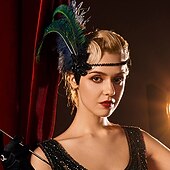 economico Accessori e altro-Vintage Anni Ruggenti Anni 1920 Fascia Flapper Il grande Gatsby Invitato al matrimonio Retrò Piume Costume Per donna Halloween Natale Performance Adulti Fascia