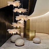 cheap Island Lights-LED Pendant Light Chandelier 35cm 1-Light White Ostrich Feather Bouquet Pendant Light Romantic Mounted Lighting Fixture for Restaurant Bedroom
