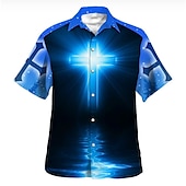 economico Stampa animal-Per uomo Leone Alfabetico Gesù Camicia Camicia con bottoni Manica corta Di tendenza Streetwear Originale Giornaliero Per uscire Fine settimana Estate Primavera Collo ripiegabile Stampa Blu Reale Blu