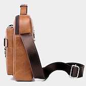 cheap Men&#039;s Bags-Men&#039;s Brown Faux Leather Messenger Bag with Multiple Pockets and Adjustable Strap - Stylish and Functional Crossbody Bag for Travel and Daily Use