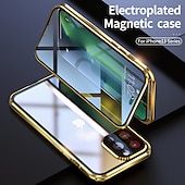 رخيصةأون جرابات آيفون-غطاء زجاجي مزدوج مغناطيسي لهاتف iPhone 16 15 14 13 12 11 Pro Max Plus Mini – إطار معدني واقي كامل للجسم مع واقي عدسة، زجاج مقسى، تصميم لون موحد