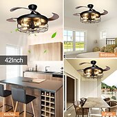 cheap Ceiling Fan Lights-Ceiling Fan with Lights-42&quot; Industrial Ceiling Fan with Retractable Blades, 3/6-Speed ControlVintage Cage Ceiling Light Fixture with Remote for Kitchen, Dining Room, Living Room E26 Black