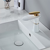 abordables Classiques-cascade salle de bain évier mitigeur rond, robinets de lavabo monocommande salle de bain avec tuyau d&#039;eau chaude et froide monobloc vasque eau laiton robinet monté sur pont