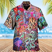 tanie Druk oceaniczny-Męskie Tropikalny Gitara Ośmiornica Koszula Koszula hawajska Koszula Aloha Krótki rękaw Koszula Wieczorne Tropikalny Moda Hawajskie Codzienny Hawajskie Święto Żółty Czerwony Fioletowy S M L