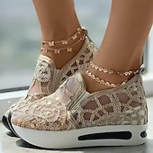 preiswerte Damen-Sneaker-Damen Slip-On-Sneaker aus goldenem Pailletten-Mesh mit Plateausohle – stylische Freizeitschuhe für Partys und besondere Anlässe