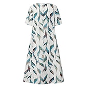 ieftine rochie florală-Rochie Midi pentru Femei Rochie Casual Rochie Shift Imprimeu cu Frunze V Guler Clasic Casual Zilnic Vacanță Mânecă Jumătate Vară Primăvară