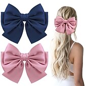cheap Hair Styling Accessories-Big Satin Layered Hair Bows for Women Girls 7 Inch Pink Blue Barrette Hair Clip Large Ribbon Bows Style Hair Accessories