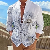 billiga Växter Mönster-Herr Blommig Skjorta Knapp upp skjorta Långärmad Mode Designer Ledigt Semester Dagligen Utekväll Höst Vår &amp; sommar Hög krage Mönster Vit Gul Rodnande Rosa Blå Grön